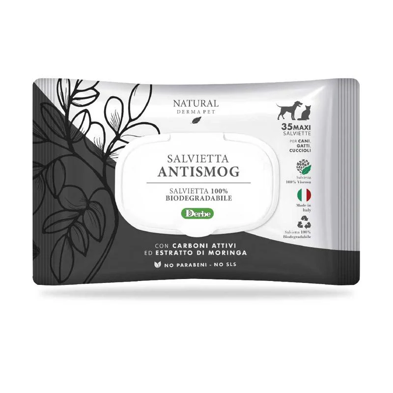 Servetele umede anti-smog cu carbune activ si extract de moringa, 35 bucati, Natural Derma Pet