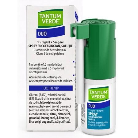 Tantum Verde Duo spray bucofaringian, 1,5 mg/ml + 5 mg/ml, 15 ml, Angelini 719818