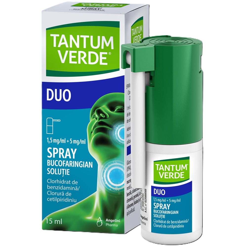 Tantum Verde Duo spray bucofaringian, 1,5 mg/ml + 5 mg/ml, 15 ml, Angelini