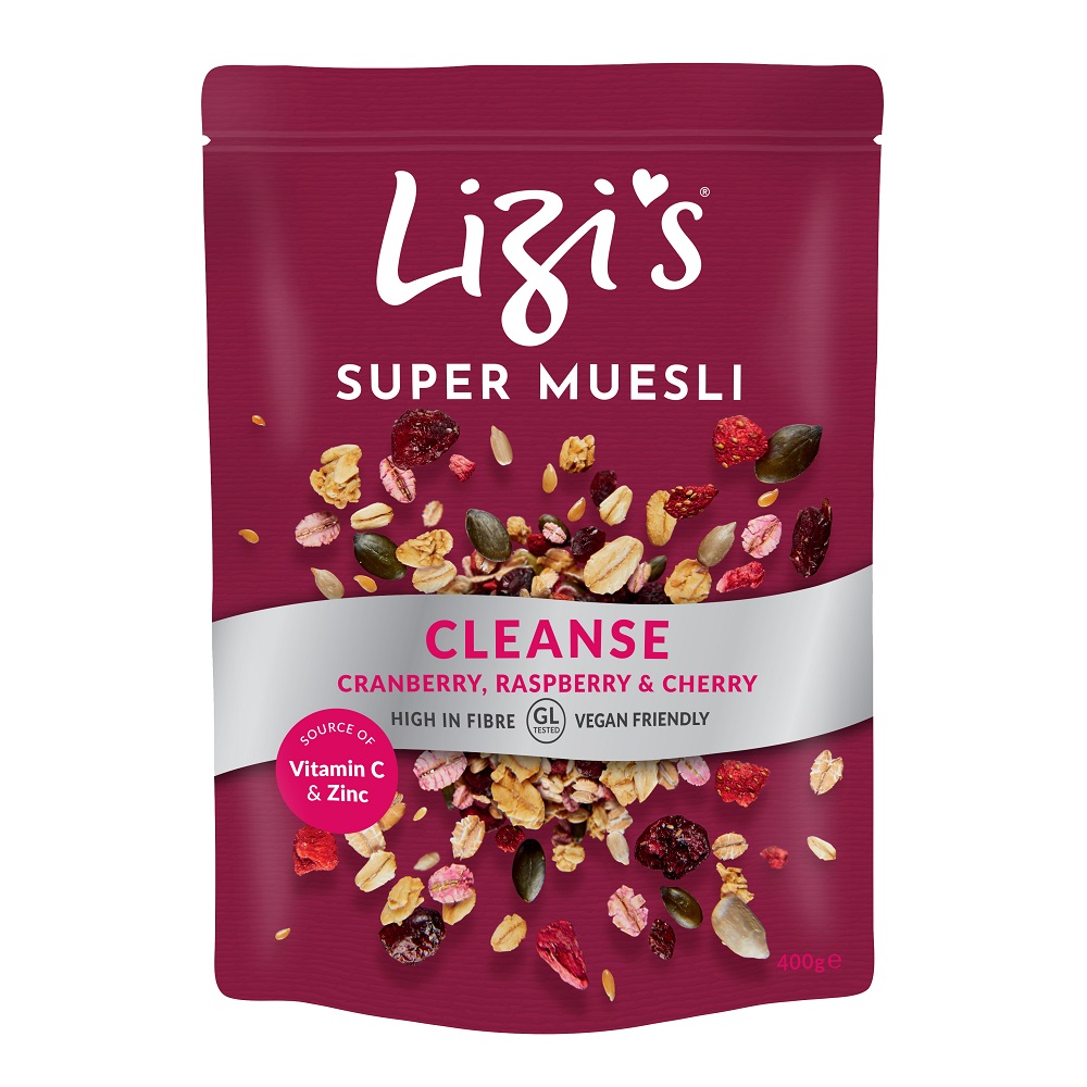 Musli cu merisoare, zmeura si cirese Cleanse, 400 g, Lizi's