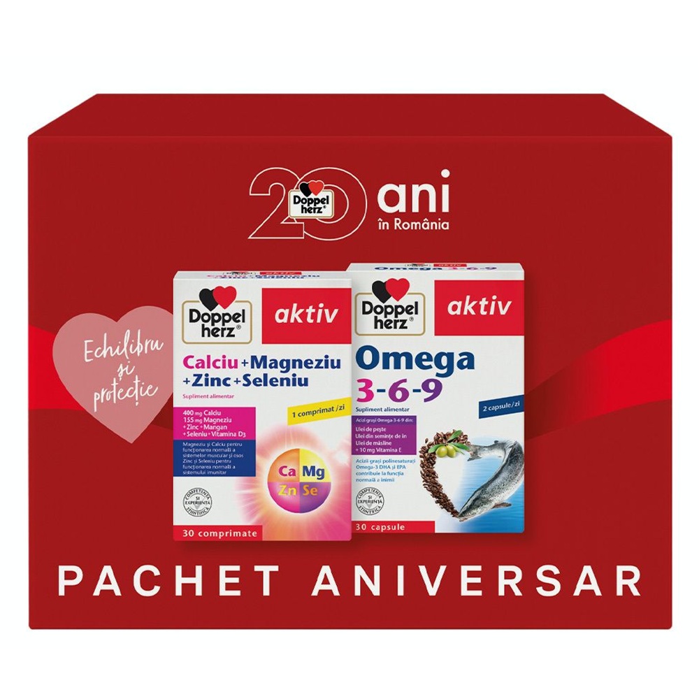 Pachet Calciu + Magneziu + Zinc + Seleniu activ 30 comprimate + Omega 3-6-9 30 capsule, Doppelherz
