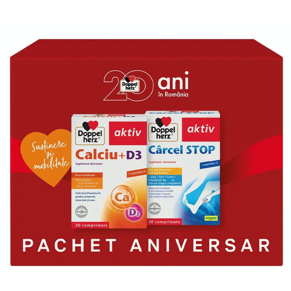 Pachet Calciu + D3 Aktiv 30 comprimate + Carcel Stop 30 comprimate, Doppelherz