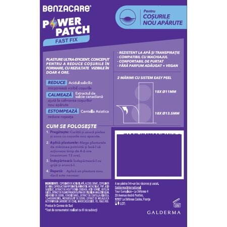 Plasturi anti-acnee Power Patch Fast Fix, 36 bucati, Benzacare 675330