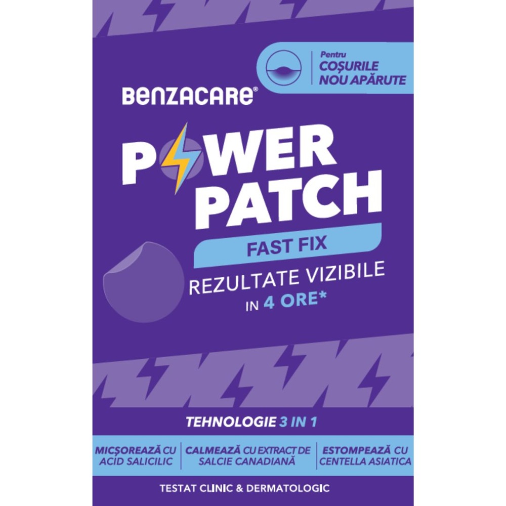 Plasturi anti-acnee Power Patch Fast Fix, 36 bucati, Benzacare
