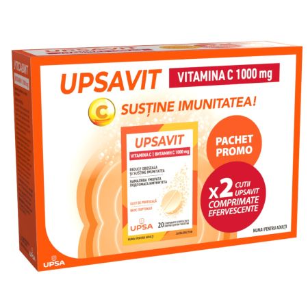 Pachet Vitamina C Upsavit, 1000 mg, 2 x 20 comprimate efervescente, Upsa