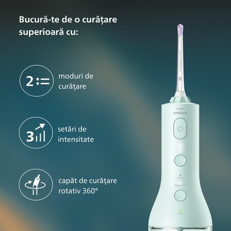 Irigator bucal portabil HX3826/24 Verde Power Flosser, 1 bucata, Philips Sonicare 732455