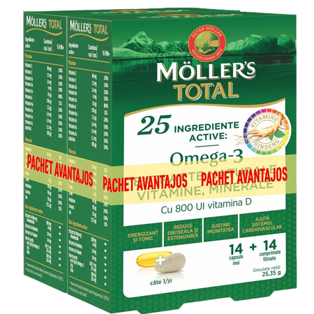 Pachet Mollers Total, 2x(14 comprimate+14 capsule), Moller's