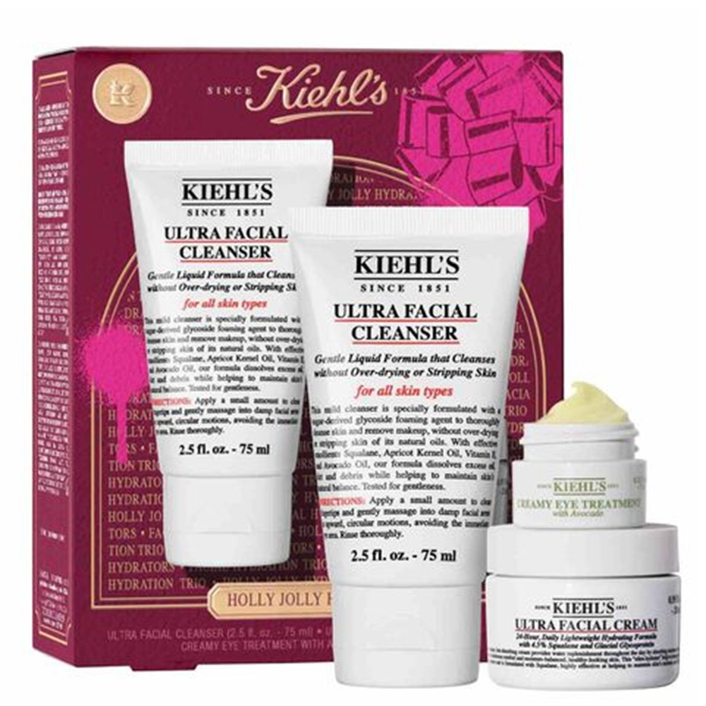Set Gel de curatare Ultra Facial 75 ml + Crema pentru fata Ultra Facial 28 ml + Crema pentru zona ochiilor Avocado Eye 7 ml Holly Jolly Hydrators, Kiehl's
