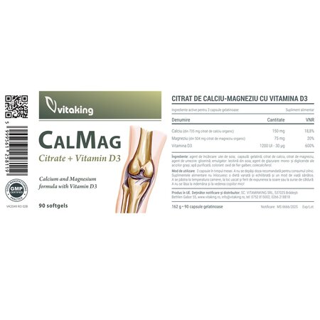 Citrat de calciu si magneziu cu vitamina D, 90 capsule, Vitaking 706032