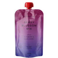 Piure pasteurizat cu mere, afine si visine Berry Blossom Mix, 200 g, Nutrino Lab