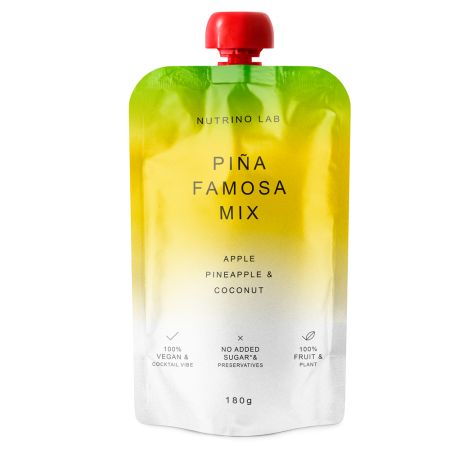 Piure pasteurizat cu mere, ananas si nuca de cocos Pina Famosa Mix, 180 g, Nutrino Lab