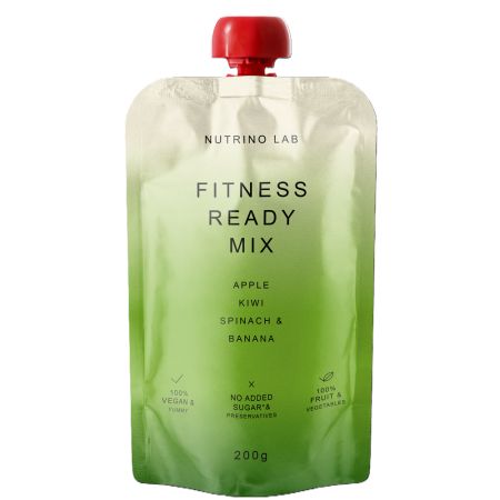 Piure pasteurizat din fructe si legume cu mere, kiwi, spanac si banane Fitness Ready Mix, 200 g, Nutrino Lab