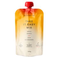 Piure pasteurizat cu mere, mango, ovaz si scortisoara Take It Easy Mix, 180 g, Nutrino Lab