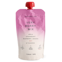 Piure pasteurizat cu mere, capsuni, zmeura, banane si ovaz Very Berry Mix, 180 g, Nutrino Lab