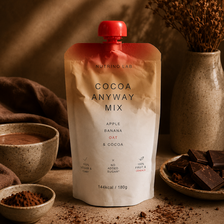 Piure pasteurizat cu mere, banane, ovaz si cacao Cocoa Anyway, 180 g, Nutrino Lab 755946