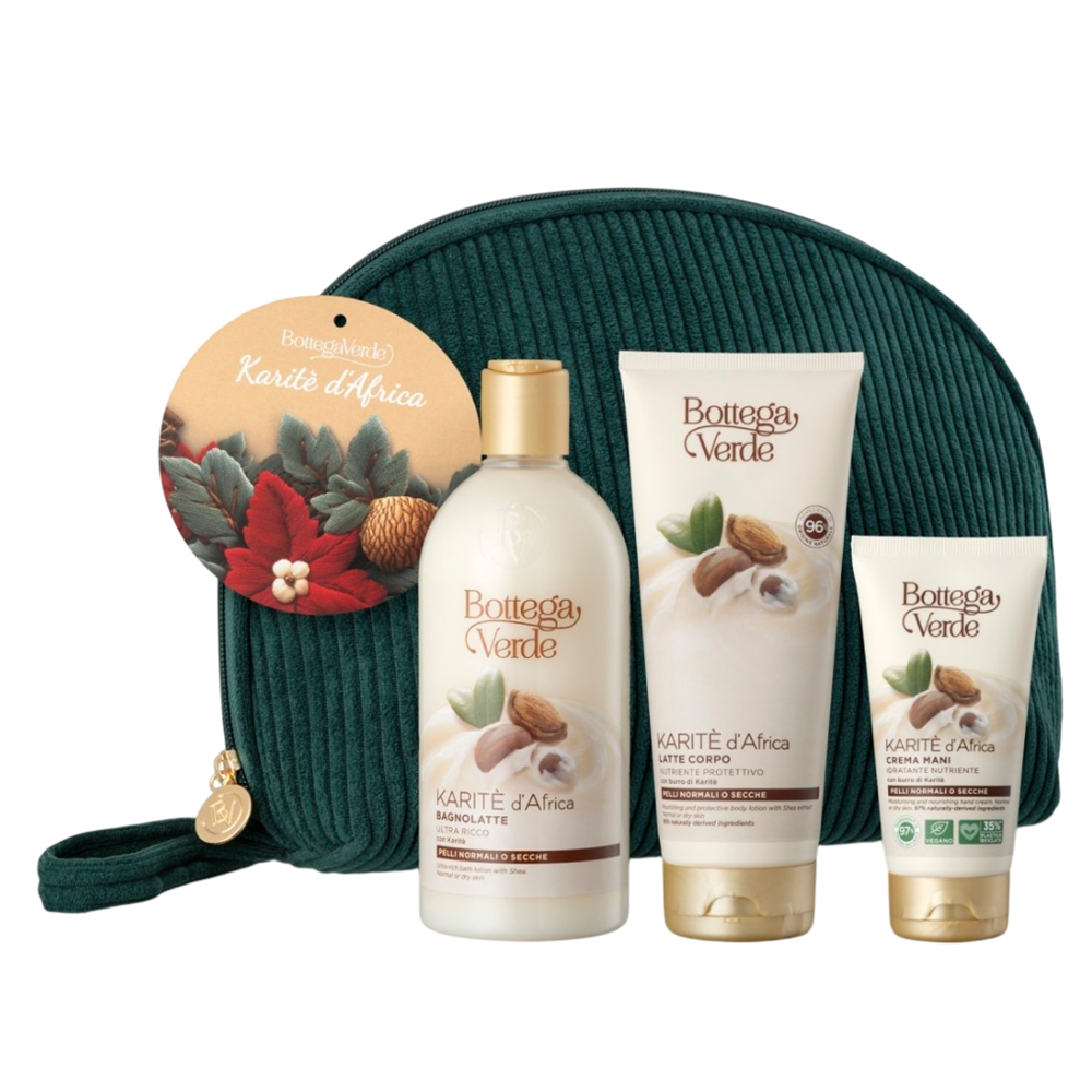 Set Gel de dus cu unt de shea 400 ml + Lapte de corp cu unt de shea 200 ml + Crema de maini cu unt de shea 75 ml Karite, Bottega Verde