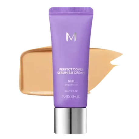 BB Cream tip ser cu SPF50+ 27 bej miere M Perfect Cover, 20 ml, Missha