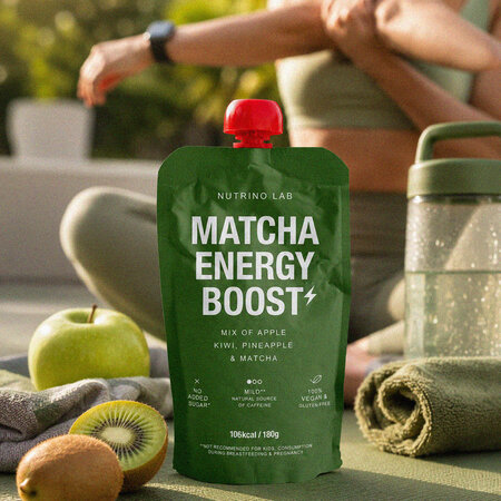 Piure pasteurizat cu mere, kiwi, ananas si matcha Matcha Energy Boost, 180 g, Nutrino Lab 753833