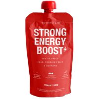Piure pasteurizat din fructe cu mere, pere, fructul pasiunii si guarana Strong Energy Boost, 180 g, Nutrino Lab