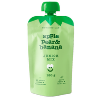 Piure pasteurizat cu mere, pere si banane Junior Mix, 180 g, Nutrino Lab