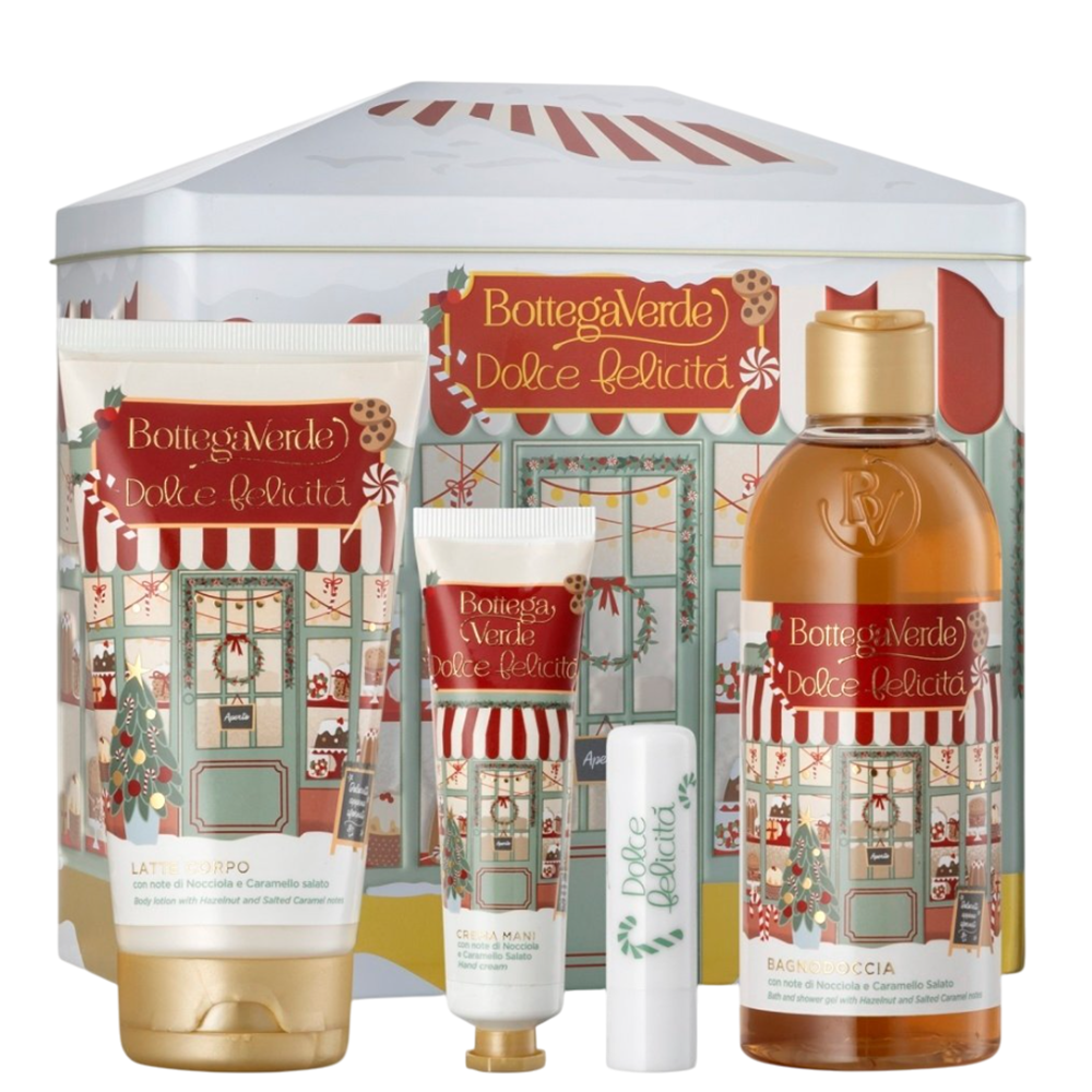 Set Gel de dus 250 ml + Lapte de corp 150 ml + Crema de maini 30 ml + Balsam de buze hidratant 4 ml Dolce Felicità, Bottega Verde