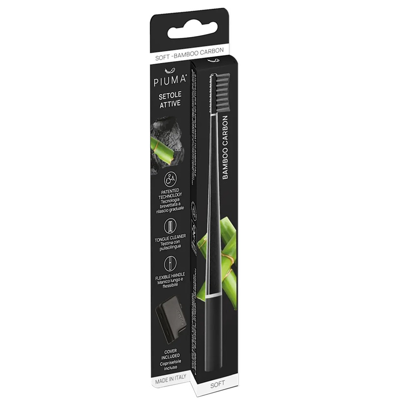 Periuta de dinti infuzata cu carbune de bambus Whitenng Perfect Black, 1 bucata, Piuma