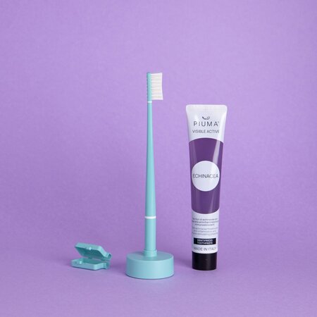 Set Periuta de dinti + baza + pasta de dinti 75 ml, infuzate cu echinacea, Aqua Green, 1 periuta + 1 baza calanderistica + 75 ml, Piuma 677581