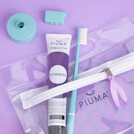 Set Periuta de dinti + baza + pasta de dinti 75 ml, infuzate cu echinacea, Aqua Green, 1 periuta + 1 baza calanderistica + 75 ml, Piuma 677580