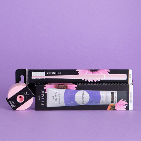 Set Periuta de dinti + baza + pasta de dinti 75 ml, infuzate cu echinacea, Baby Pink, 1 periuta + 1 Baza + 75 ml, Piuma 677593