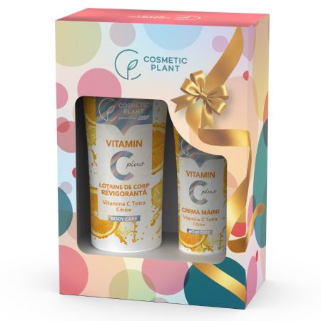 Set Lotiune de corp revigoranta 200 ml + Crema de maini 75 ml Vitamin C Plus, Cosmetic Plant