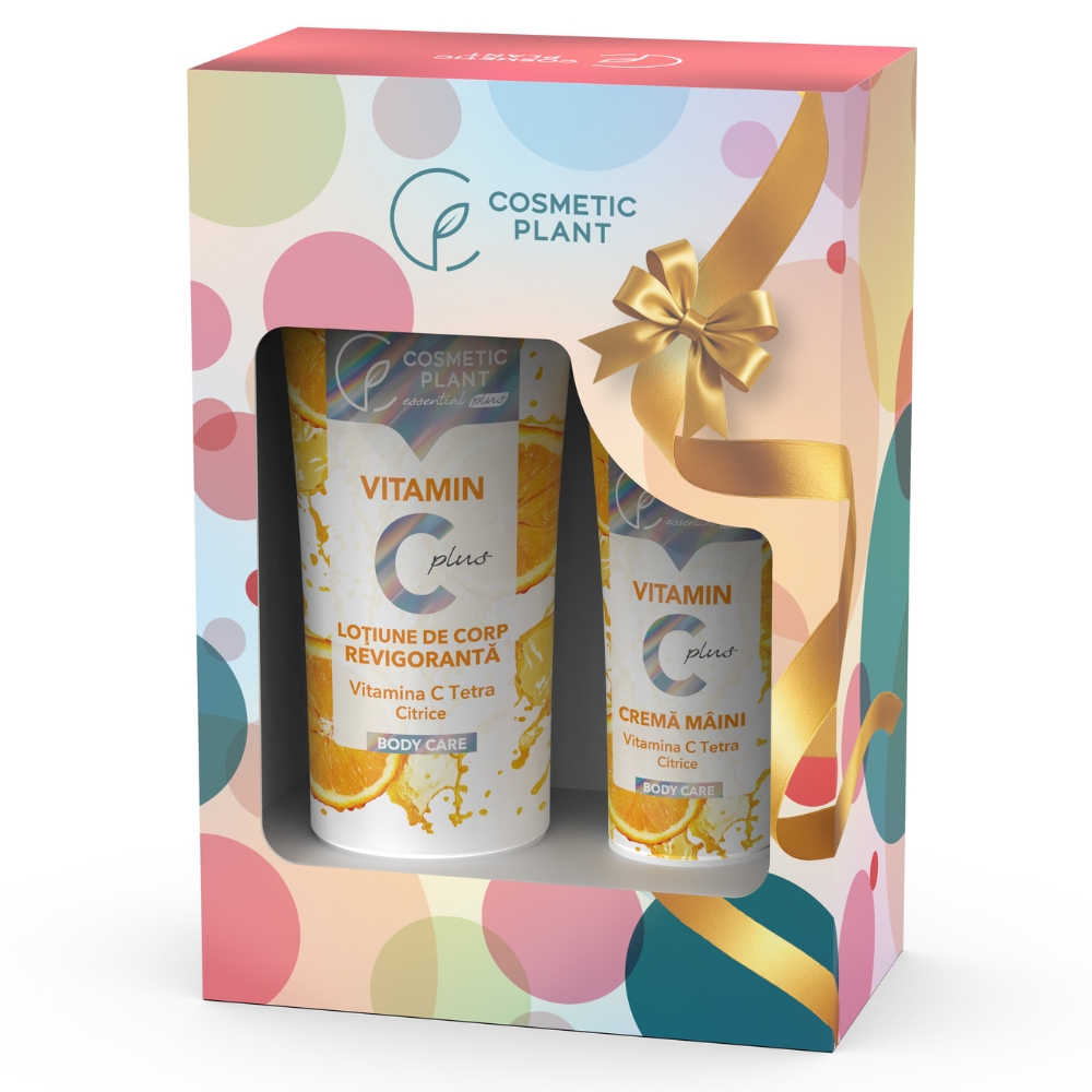 Set Lotiune de corp revigoranta 200 ml + Crema de maini 75 ml Vitamin C Plus, Cosmetic Plant
