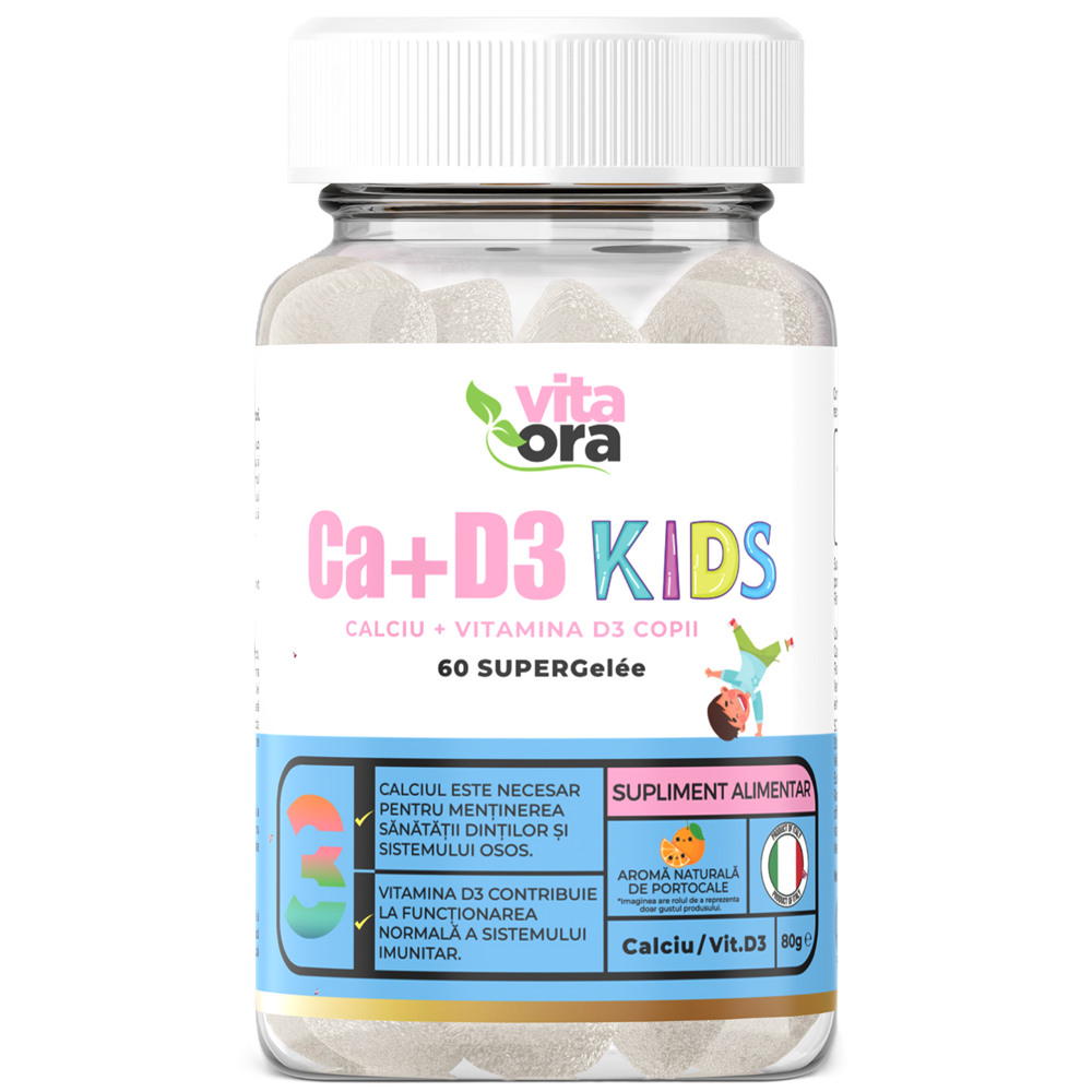 Jeleuri cu aroma de portocale pentru copii Calciu + Vitamina D3, 60 bucati, Vita Ora