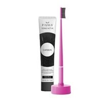 Set Periuta de dinti + baza + pasta de dinti 75 ml, infuzate cu carbune de bambus Very Magenta, 1 periuta + 1 baza calanderistica + 75 ml, Piuma