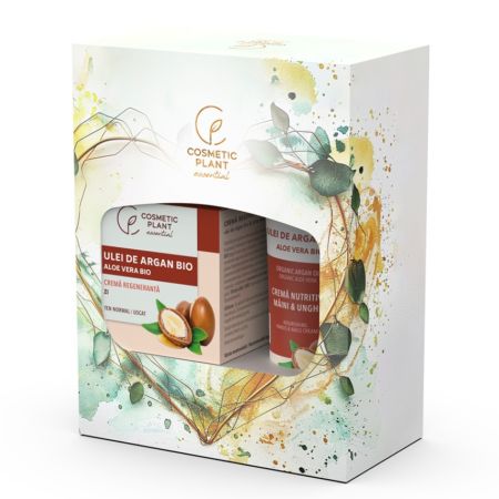 Set Crema regeneranta de zi cu argan 50 ml + Crema nutritiva de maini si unghii cu argan 100 ml Essential, Cosmetic Plant