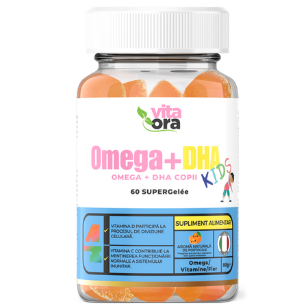 Jeleuri cu aroma de portocale Omega + DHA Kids, 60 bucati, Vita Ora