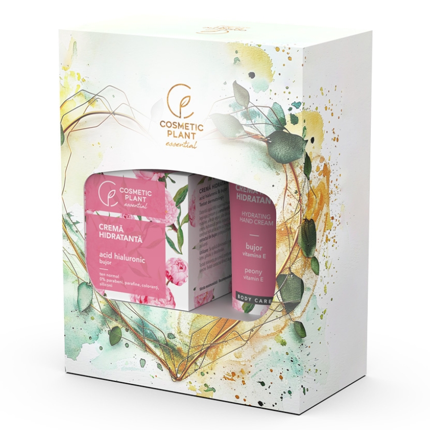 Set Crema hidratanta cu acid hialuronic si bujor 50 ml + Crema de maini hidratanta cu bujor 100 ml Essential, Cosmetic Plant