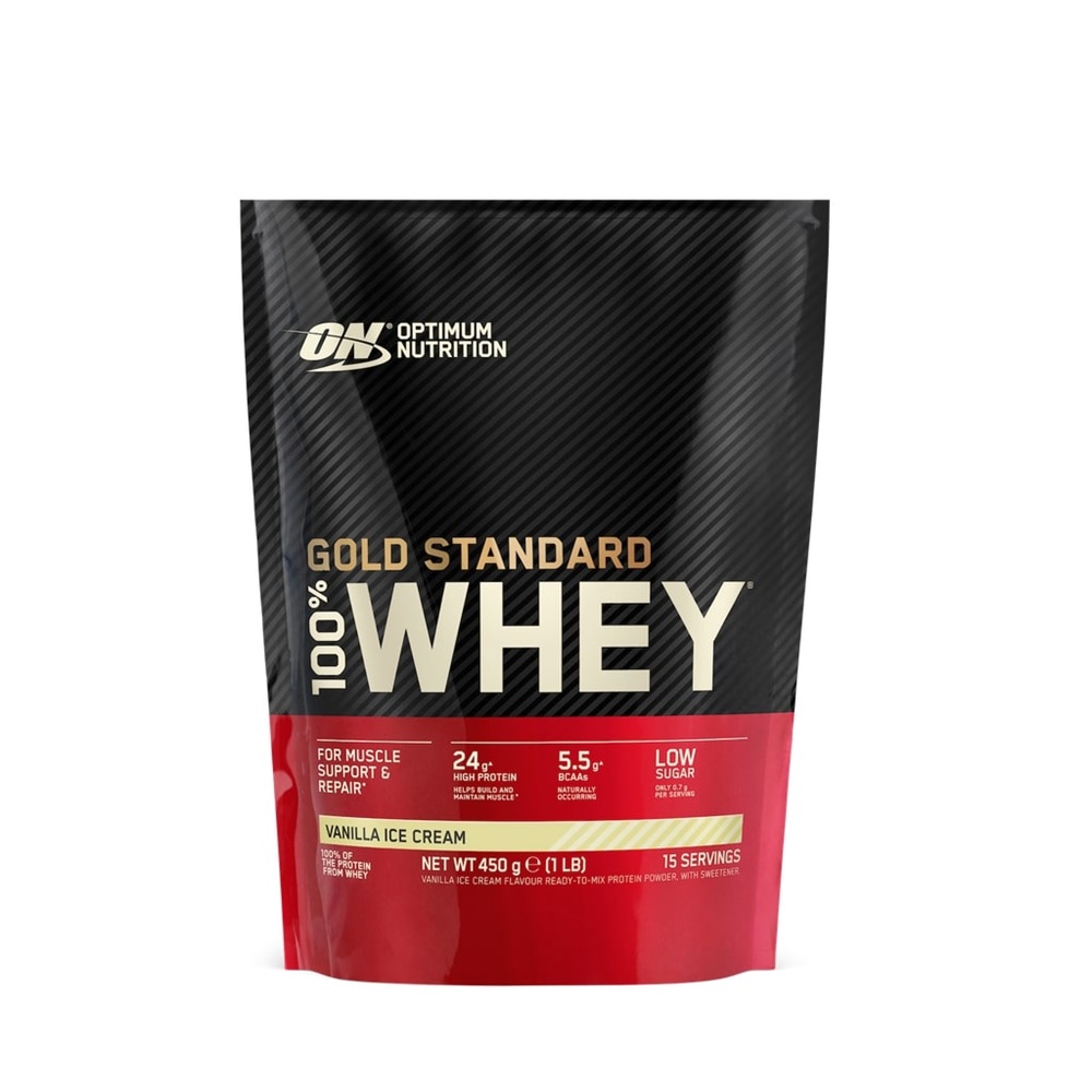 Pudra proteica cu aroma de vanilie 100% Whey Gold Standard, 450 g, Optimum Nutrition