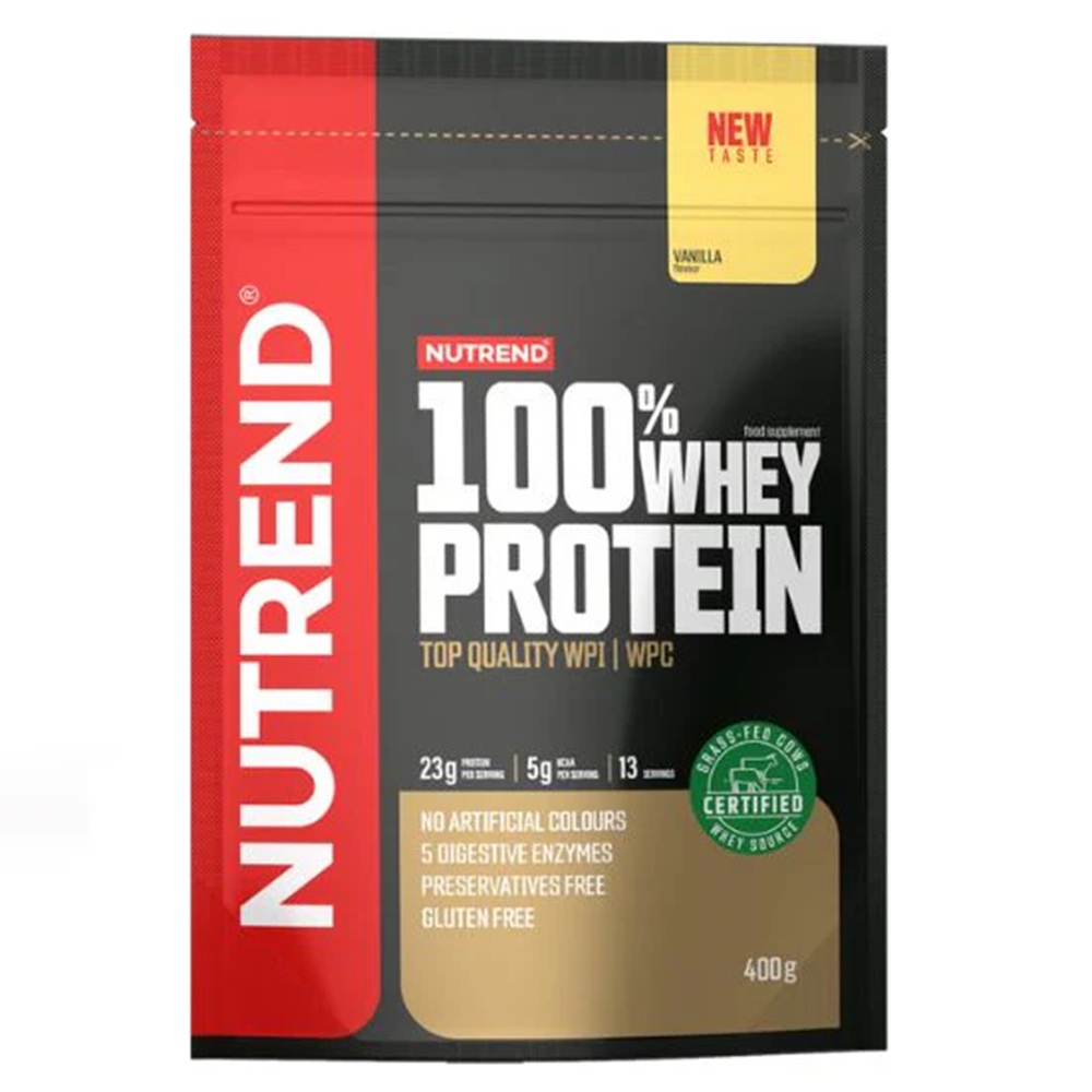 Pudra proteica din zer cu aroma de vanilie 100% Whey Protein, 400 g, Nutrend