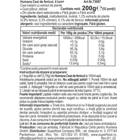 Ceai de fenicul, 200 g, Humana 704332