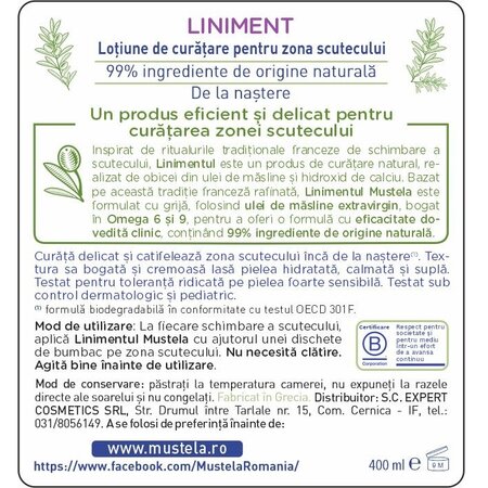 Lotiune de curatare pentru zona scutecului Liniment, 400 ml, Mustela 679228
