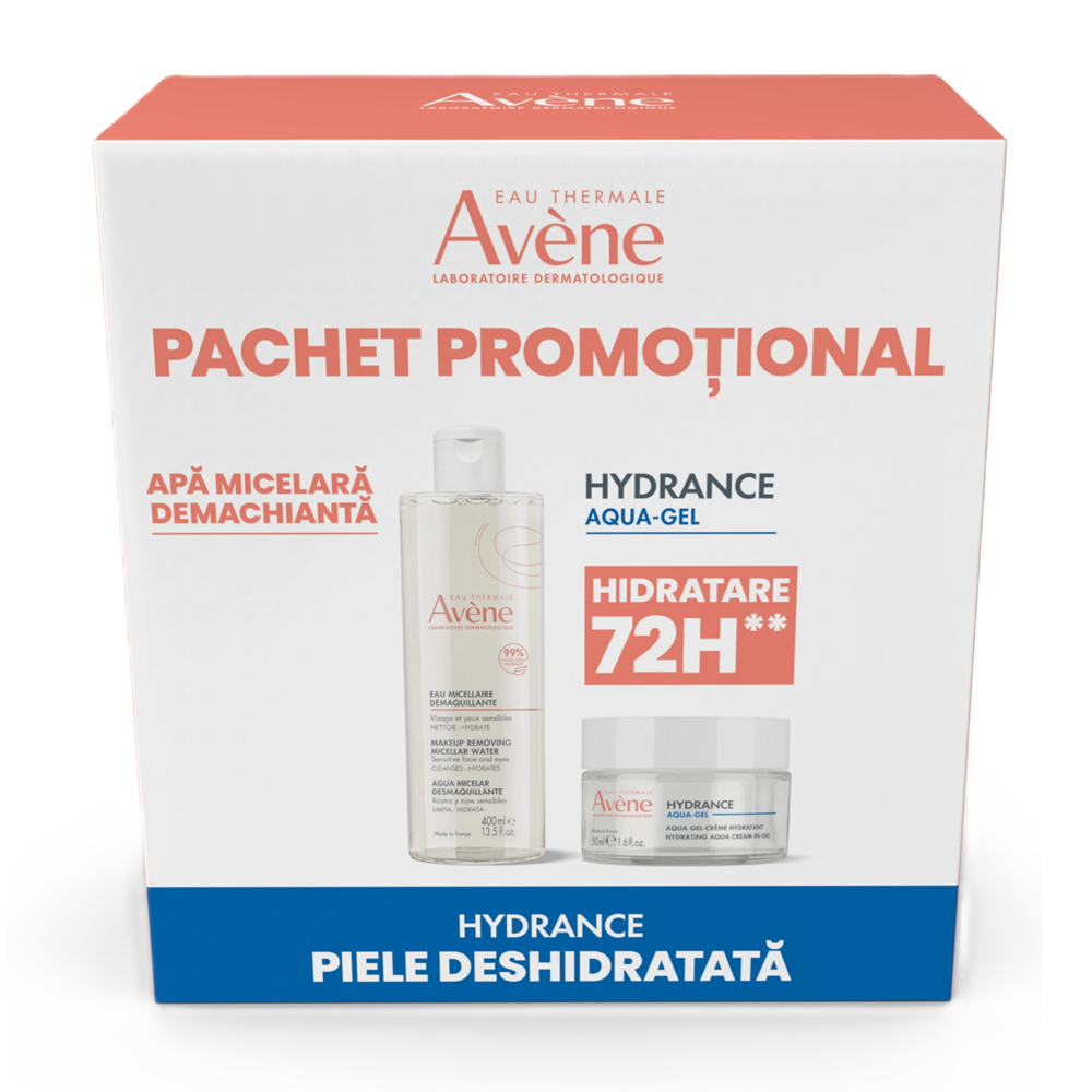 Pachet Apa micelara demachainta, 400 ml + Crema hidratanta de fata Aqua Gel Hydrance, 50 ml, Avene