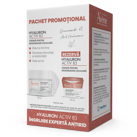 Pachet Crema pentru regenerare celulara Hyaluron Activ B3, 50 ml + Rezerva, 50 ml, Avene 679621