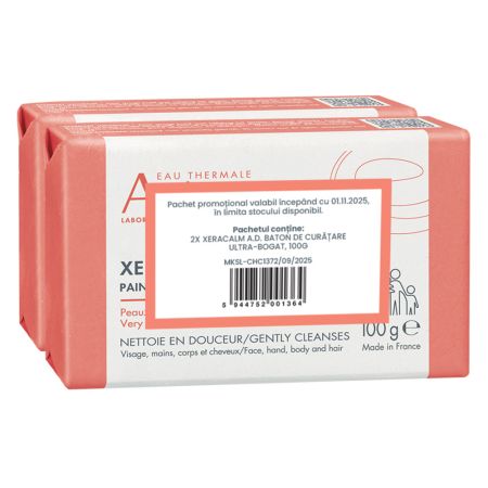 Pachet Sapun pentru pielea foarte uscata cu tendinta atopica XeraCalm AD, 100 g + 100 g, Avene 679635