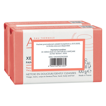 Pachet Sapun pentru pielea foarte uscata cu tendinta atopica XeraCalm AD, 100 g + 100 g, Avene 679635