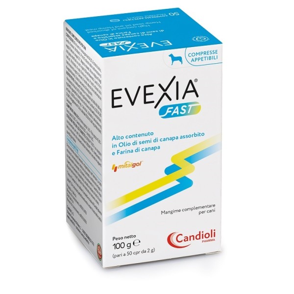 Supiment nutritiv pentru caini cu ulei de canepa Evexia Fast, 50 comprimate, Candioli Pharma