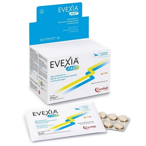 Supiment nutritiv pentru caini cu ulei de canepa Evexia Fast, 120 comprimate, Candioli Pharma