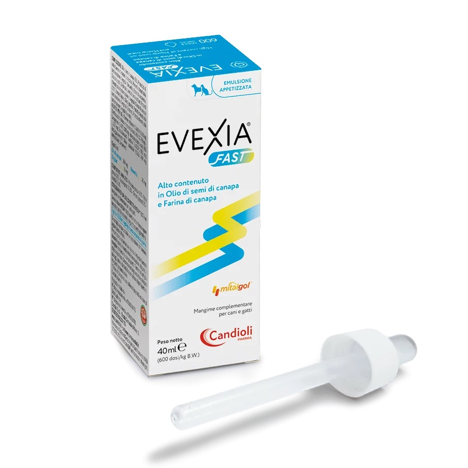 Supliment nutritiv pentru caini si pisici cu ulei de canepa Evexia Fast, 40 ml, Candioli Pharma