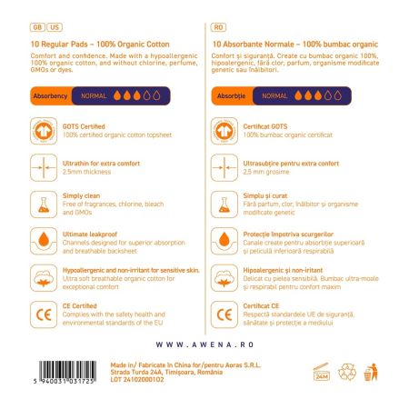 Absorbante din fibra de bambus, 10 bucati, Awena 680071
