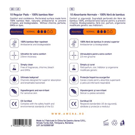 Absorbante din bumbac organic, 10 bucati, Awena 680067