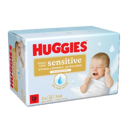 Servetele umede Extra Care Sensitive, 3 x 48 bucati, Huggies 680093